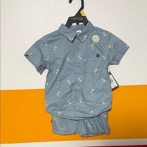 Blue Palm Tree Print Baby Outfit
